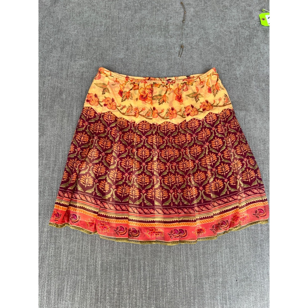 Linda Allard Ellen Tracy Flared Skirt Womens 8 Multicolor Floral Paisley Silk